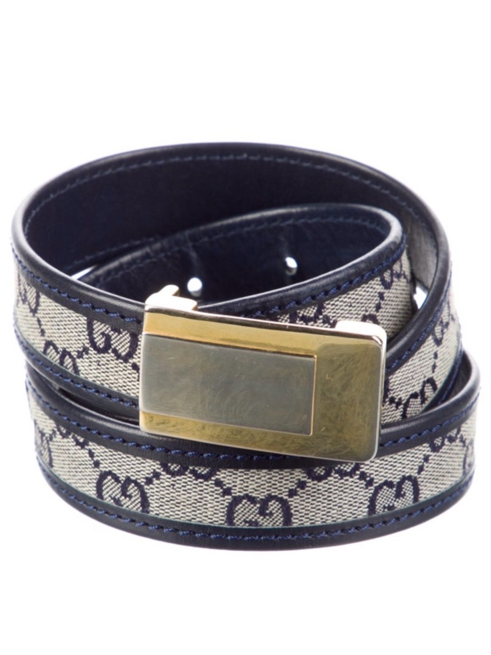 GUCCI GG Supreme Canvas and Leather Belt with Gold Plate Buckle